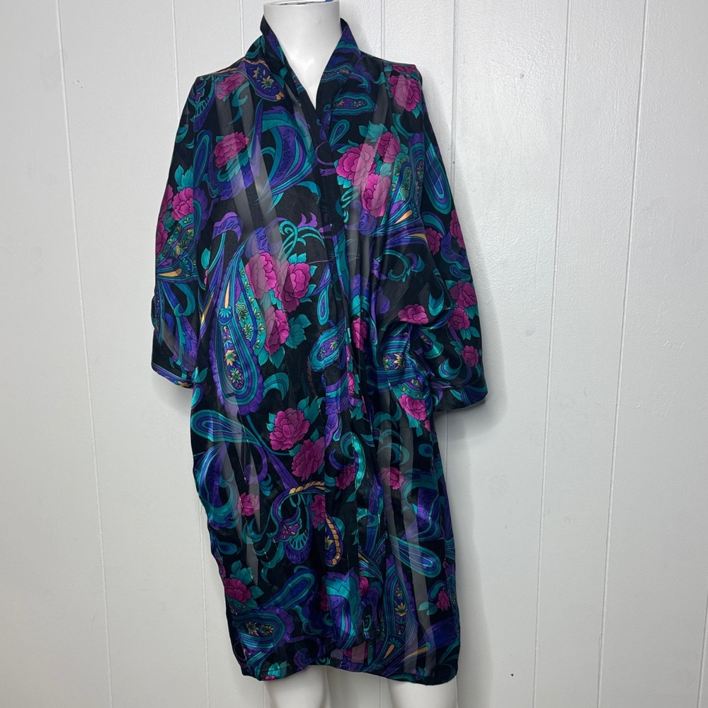 Vintage Frederick’s of Hollywood floral robe size S MISSING TIE BELT